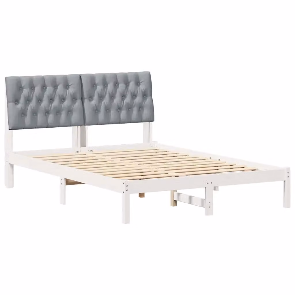 Letto moderno vidaXL con testiera rivestita in tessuto e struttura in legno, Bianco, 160 x 200 cm – 2