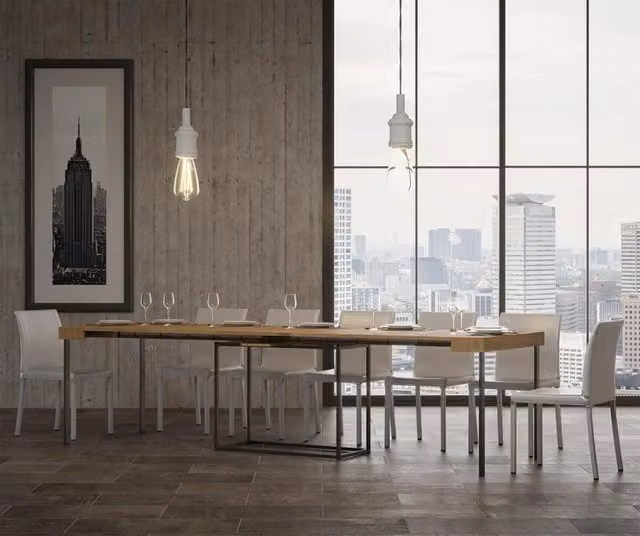 Consolle Allungabile Itamoby Nordica in Legno e Ferro, Colore Cemento Classico, H 77 x L 40 x P 90/300 cm