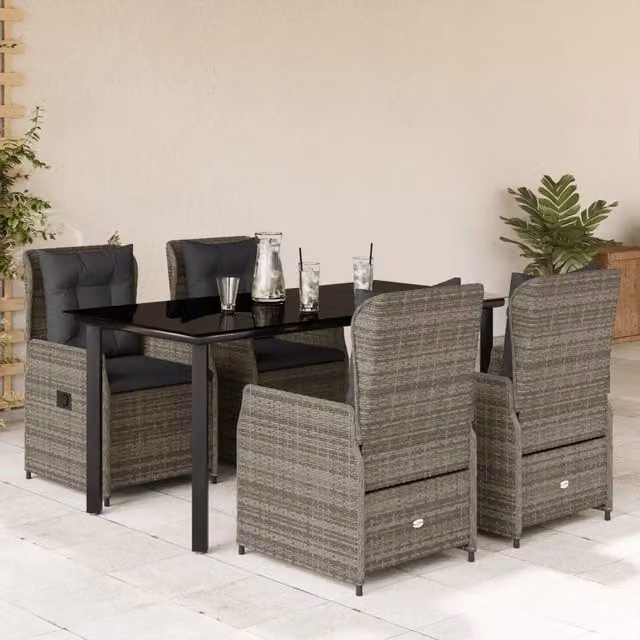 Set da Pranzo da Giardino 5 pz con Cuscini in Polyrattan Grigio 3262864