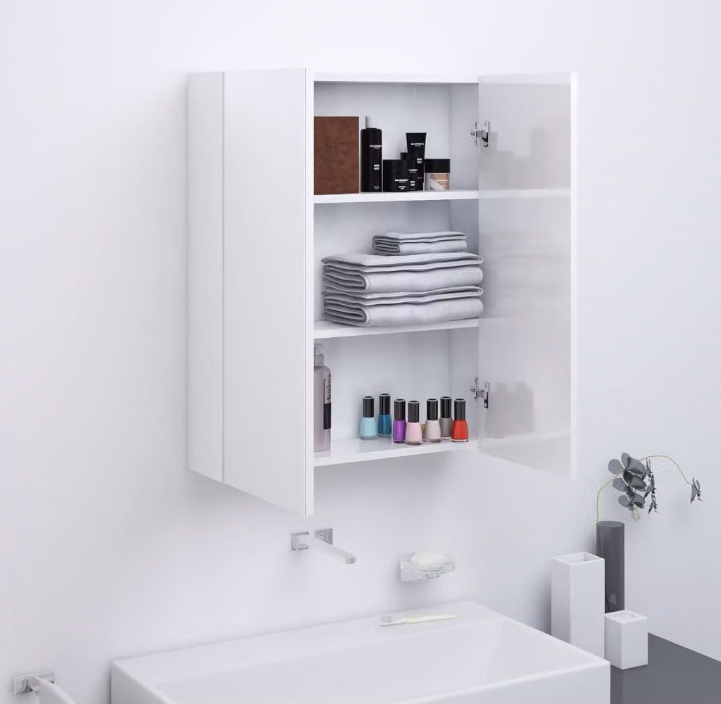 The Living Store Specchio da bagno 60x15x75 cm MDF Bianco lucido