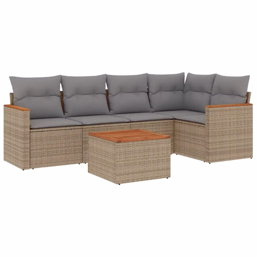 vidaXL Set Divano da Giardino 6 pz a L con Cuscini Beige e Tavolino in Polyrattan e Legno di Acacia – 2