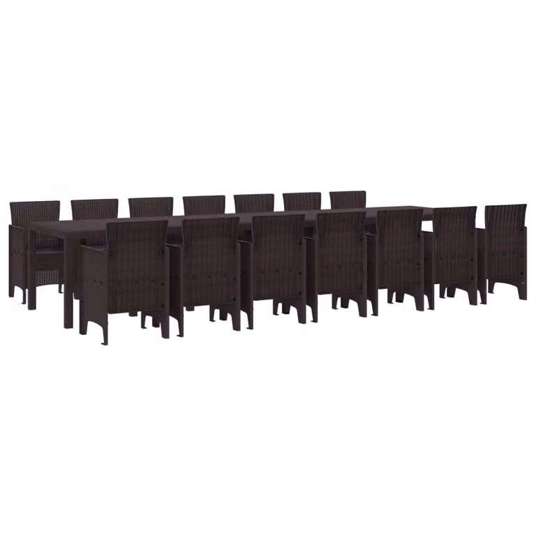 Set da pranzo da giardino vidaXL in rattan marrone con 15 pezzi e cuscini