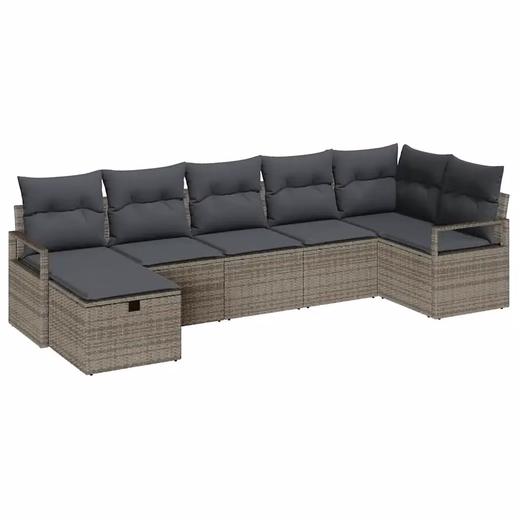 Set di divani da giardino vidaXL a forma di U, 7 pezzi in rattan con cuscini, Grigio – 2