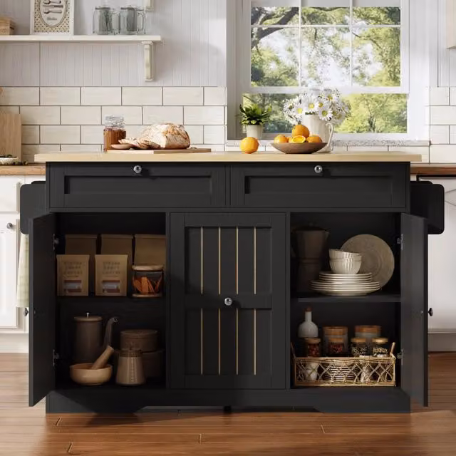 Isola Cucina Mobile con Piano Ribaltabile e Cassetti ¨C MINIMAL ¨C 120x45x92 cm