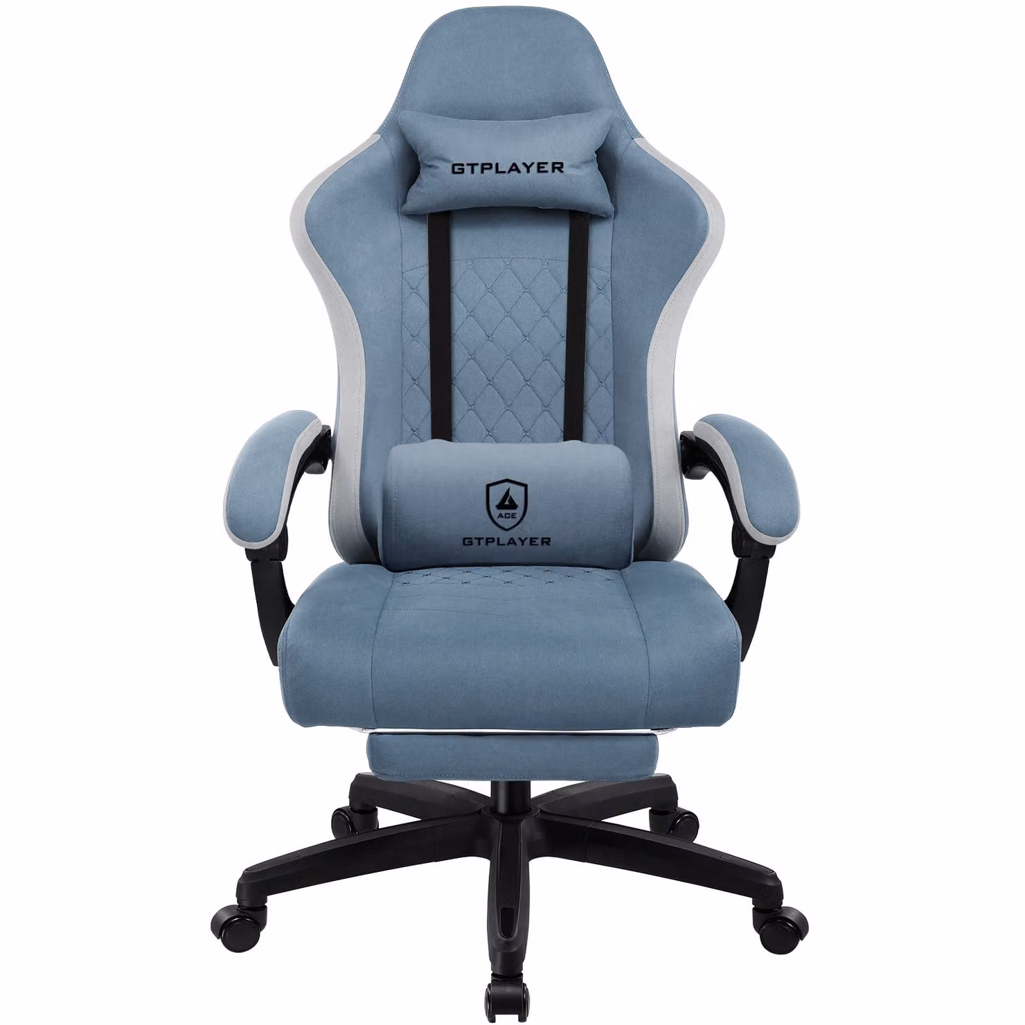LUCKRACER Sedia da gioco con poggiapiedi Sedia da ufficio ergonomica con cuscino lombare regolabile, poggiatesta Sedia da gioco, regolabile in altezza Azzurro