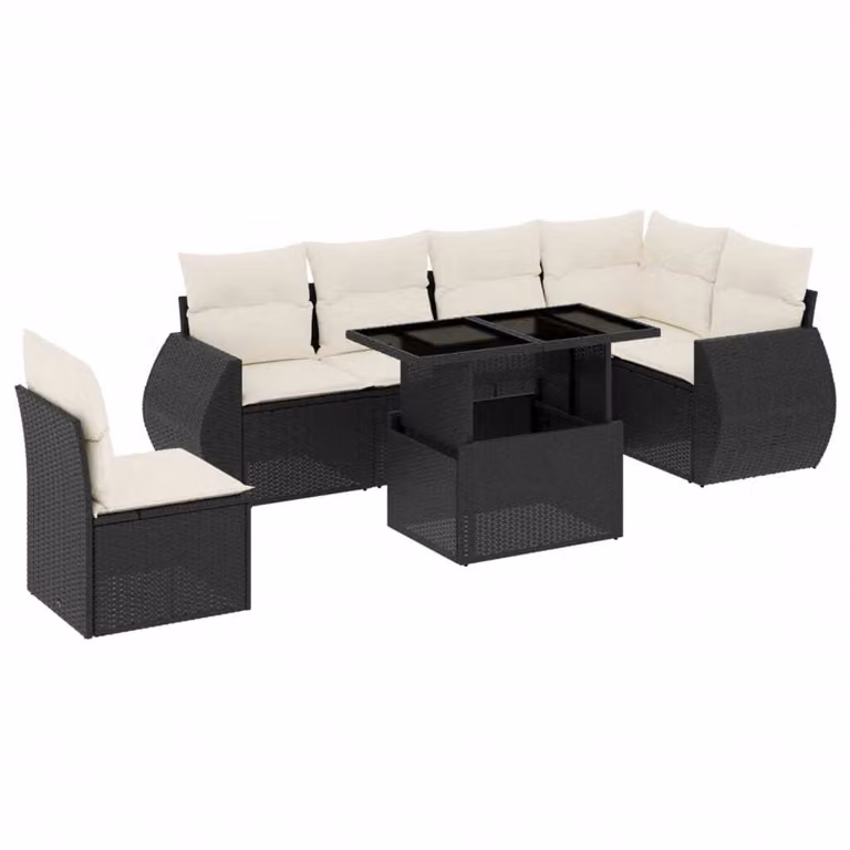 Set Divani da Giardino con Cuscini 7pz Nero Polyrattan