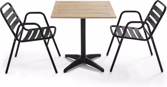 Oviala - Tavolo da giardino in legno e 2 poltrone in alluminio grigio