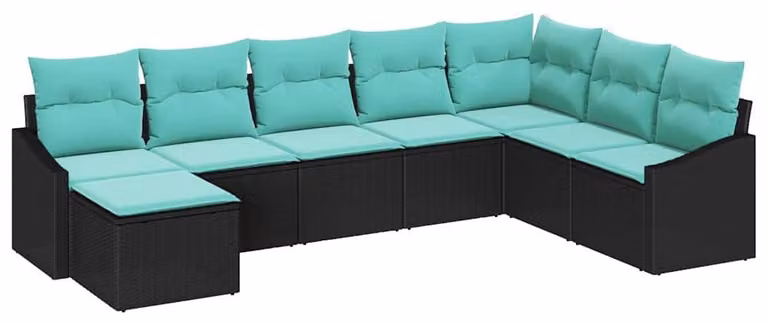 Set di divani con cuscino 8 pcs Nero polyrattan