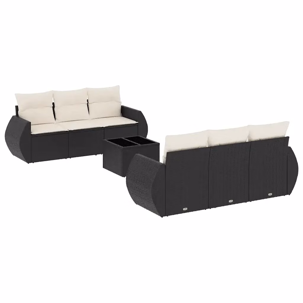 Set Divani da Giardino vidaXL in Polyrattan Nero con Cuscini e Tavolino da Esterno – 2