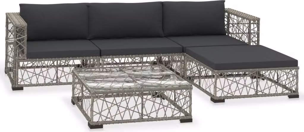 Set Divani da Giardino 5 pz con Cuscini in Polyrattan Grigio