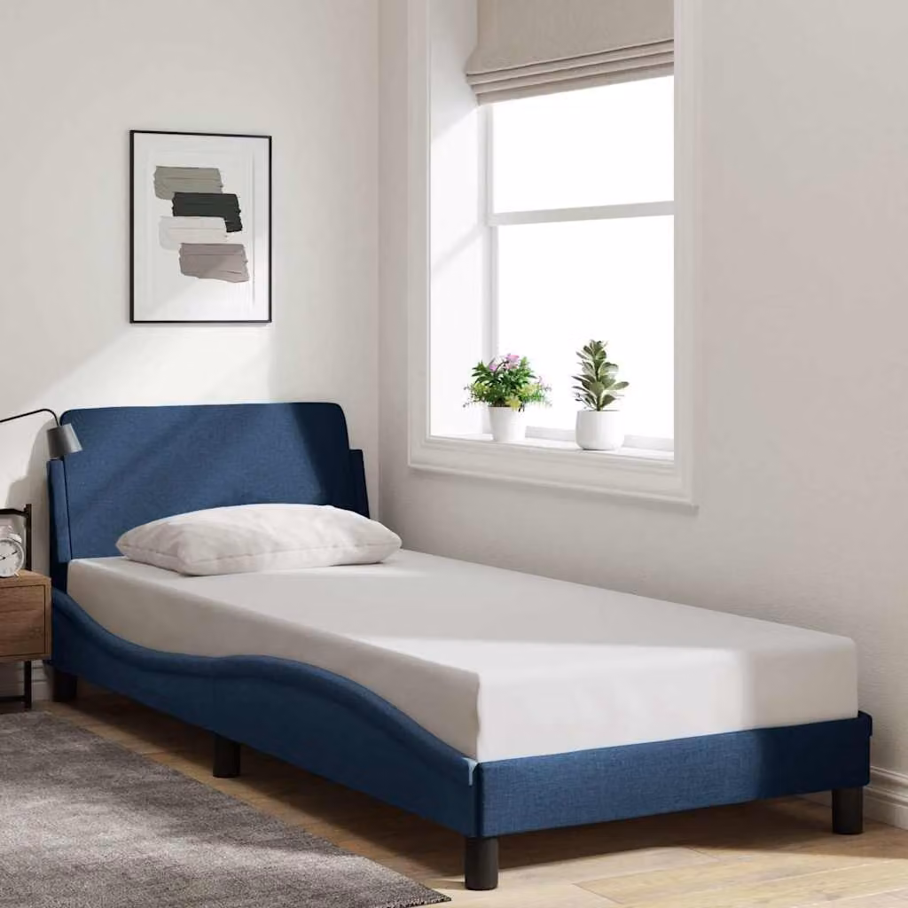 vidaXL Giroletto con Testiera Dover Blu in Tessuto L: 90 cm, P: 190 cm