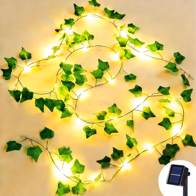 Catena luminosa solare a forma di edera, 10 metri, 100 LED, impermeabile, 8 modalità