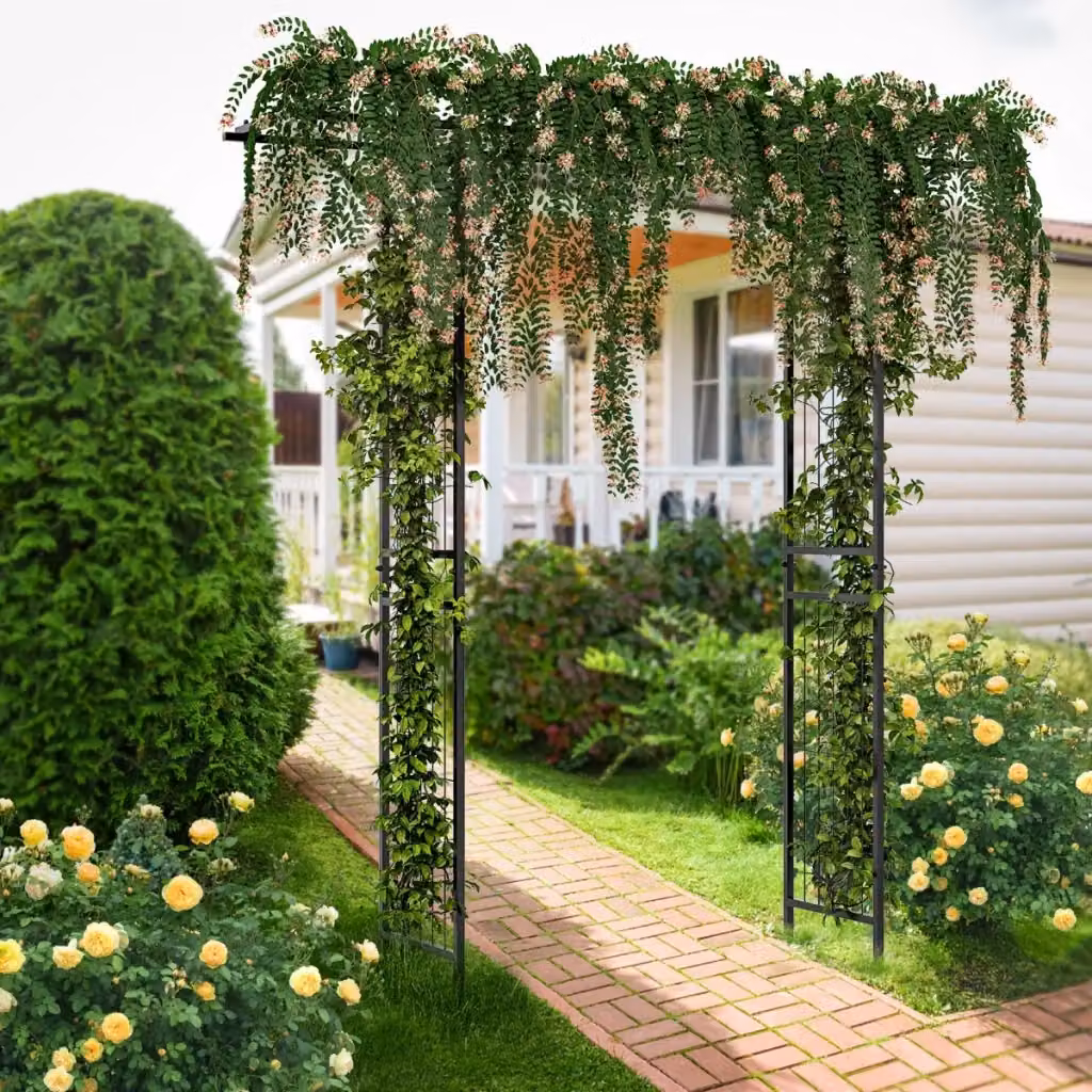 Gazebo da giardino decorativo in metallo nero con tralicci per piante rampicanti L 200 cm x P 52 cm x H 206 cm – 2