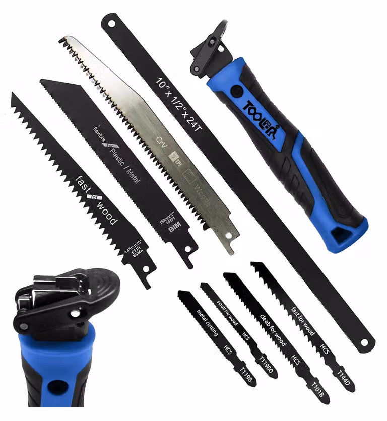 Set di seghe multiuso 8-in-1 con lame intercambiabili per legno, metallo e plastica