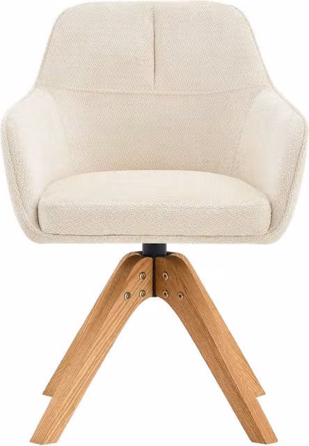 Sedia da pranzo girevole 360° set da 2 in tessuto beige con gambe in legno e braccioli