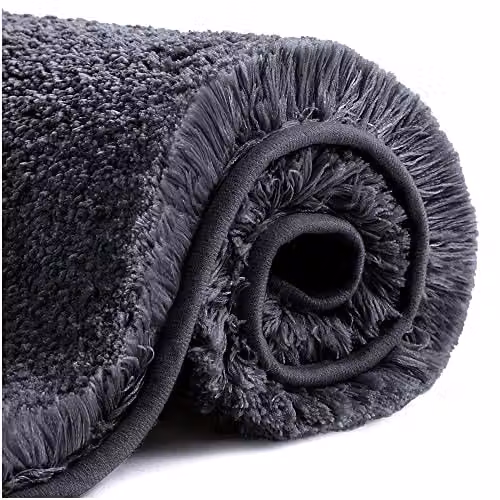 VANZAVANZU Tappetino da Bagno Antiscivolo Tappeto da Bagno Assorbente Addensato Tappeti da Bagno Ultra Morbido Bath Mat Soffice Microfibra Tappeti per il Bagno Eleganti 50 x 80cm (Nero)