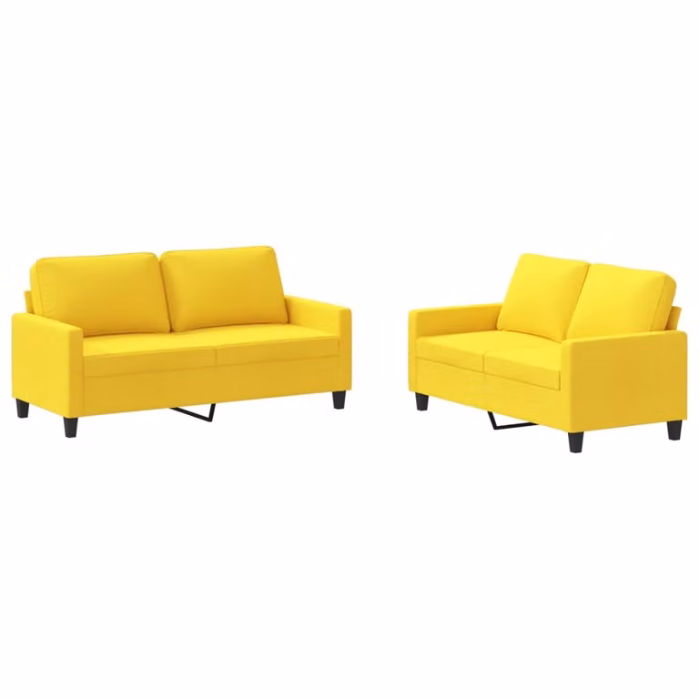 Set di Divani 2 pz con Cuscini Giallo Chiaro in Tessuto