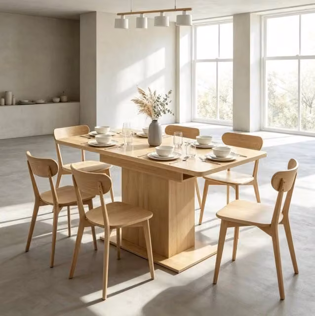 Tavolo da pranzo estensibile 110-130 cm effetto legno naturale con 6 ripiani