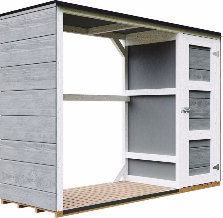 Legnaia da esterno - 75 x 217 x H159 cm - Casetta per attrezzi e legna 1,09 m² + 0.53 m² - TIMBELA M981 - CAVERN STEEL