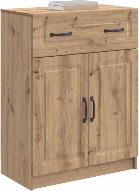 Credenza moderna in rovere artigianale con cassetto, ideale per soggiorno o sala da pranzo, colore marrone, L: 66 cm, P: 34,5 cm, H: 87 cm