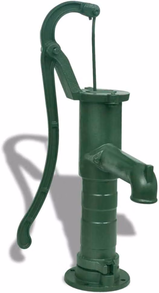 Pompa per irrigazione a manovella, con supporto in ghisa, verde, per giardino, altezza 131 cm, pompa d'acqua in stile vintage, ideale per fontane