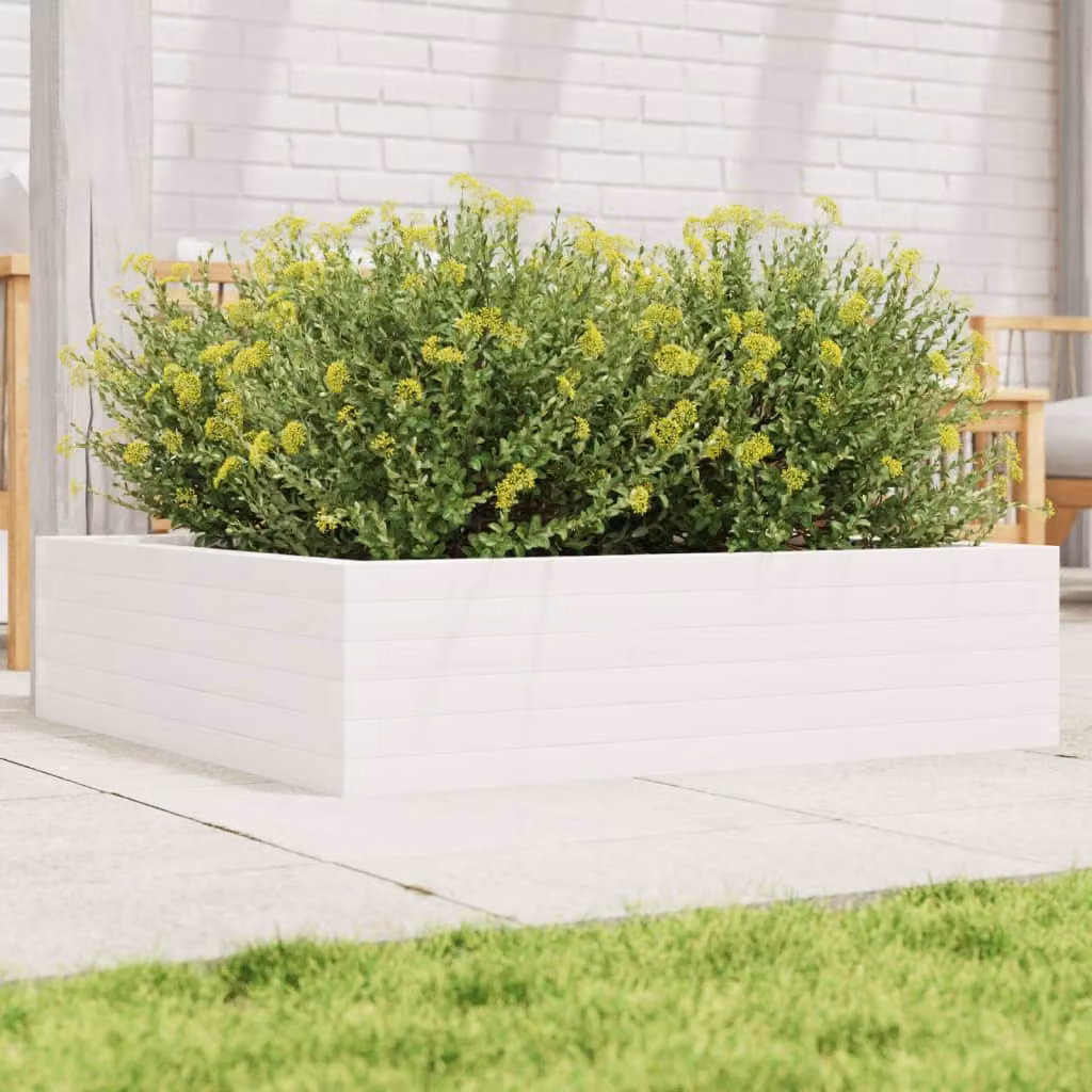 Fioriera da giardino vidaXL in legno di pino massello, colore bianco, L 90 x P 90 x H 23 cm