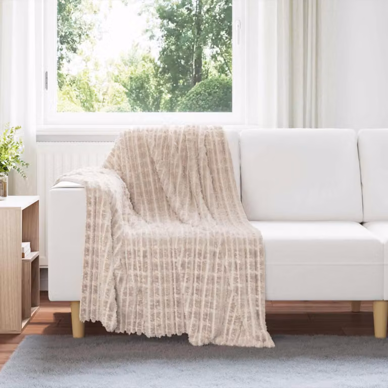 Set di 6 coperte in pile vidaXL beige L 150 cm x P 130 cm