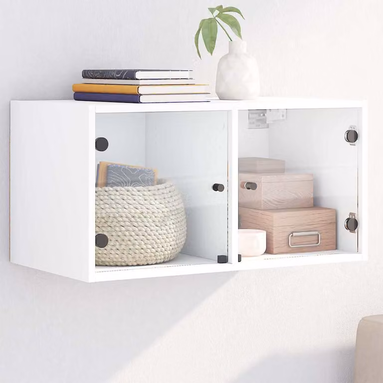 Mobile a muro vidaXL con ante in vetro bianco e finitura opaca L: 68,5 cm, P: 37 cm, H: 35 cm
