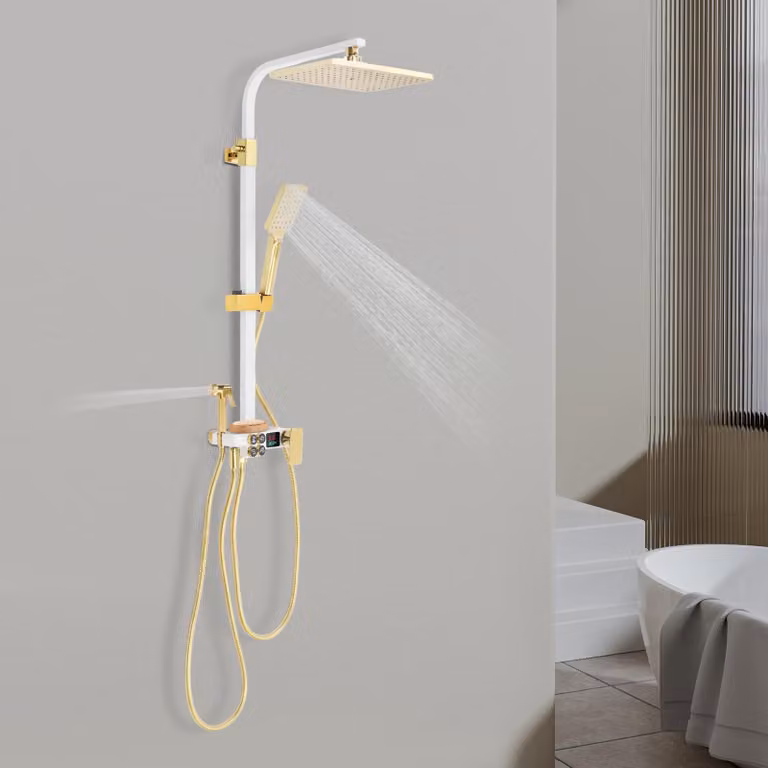 Set doccia da parete - Bianco - Ottone - Con miscelatore per doccia - Kit con barra scorrevole