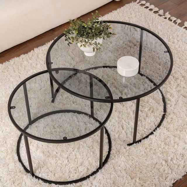 Tavolino da salotto DMORA nero e trasparente con piano in vetro e struttura in metallo L/P/H: 60 x 60 x 39 cm – 1