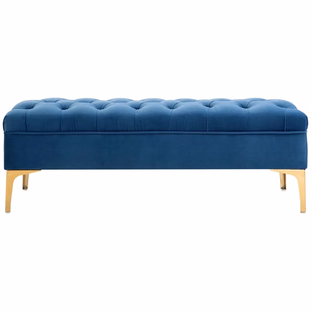 Panca imbottita capitonné in velluto blu Xylo con piedi in metallo dorato L/P/H: 118 x 45 x 42 cm – 2