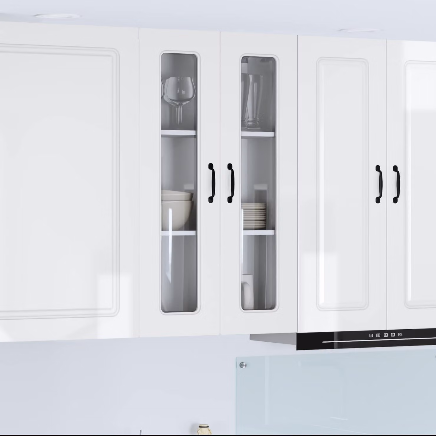 vidaXL Pensile da cucina Kalmar Bianco Lucido con ante in vetro e ripiani interni L/P/H: 60 x 31 x 100 cm