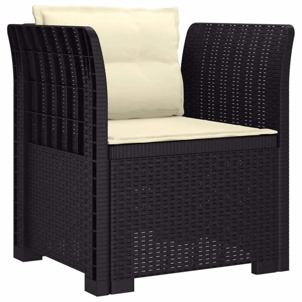 Sedia da giardino poltrona a 1 posto con cuscini in aspetto rattan color antracite e beige per giardino balcone o terrazzo – 2