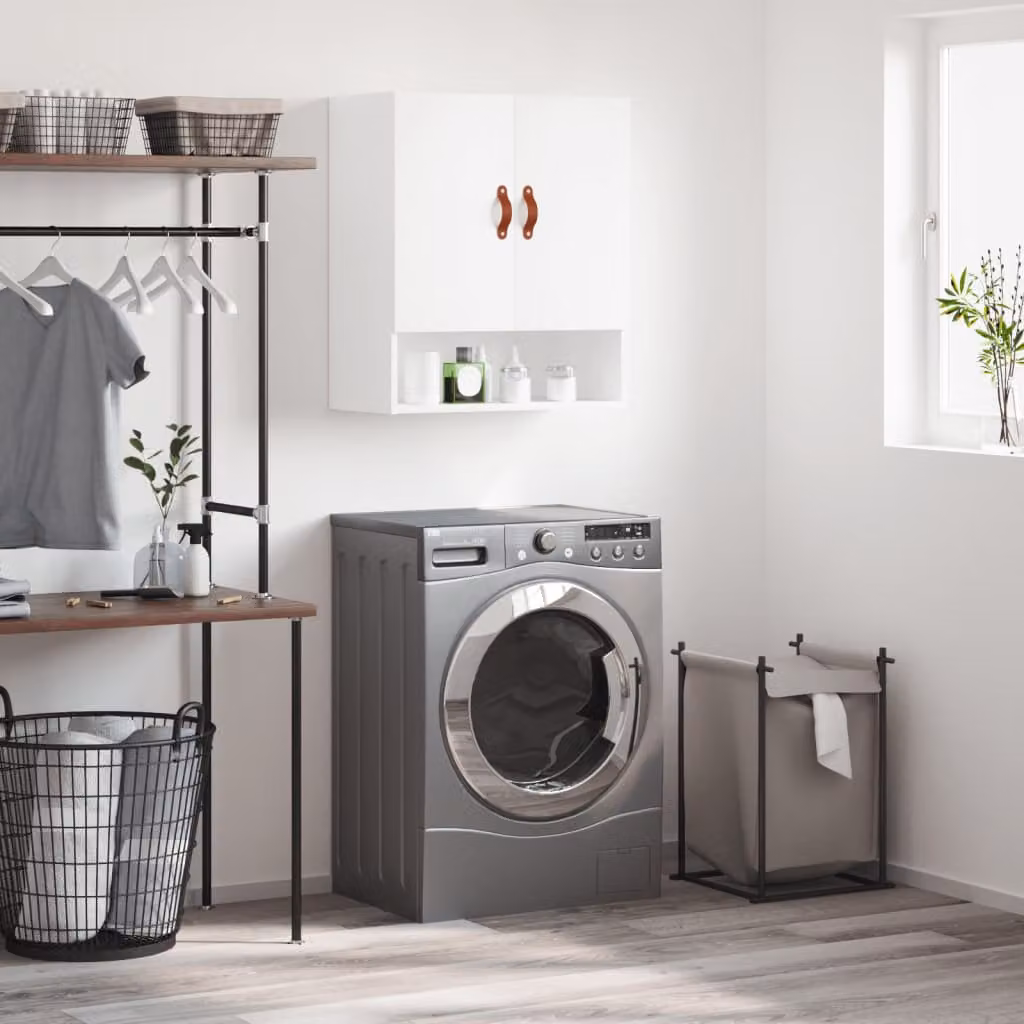 vidaXL Armadietto a Muro Bianco in Legno con Ante a Battente e Ripiani Interni L: 60 cm, P: 31 cm, H: 70 cm