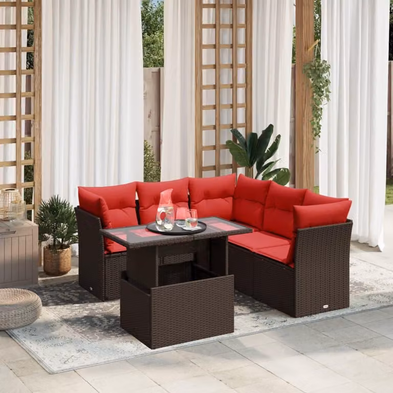 Maison Exclusive - Set di 6 divani da giardino con cuscini, marrone, polyrattan