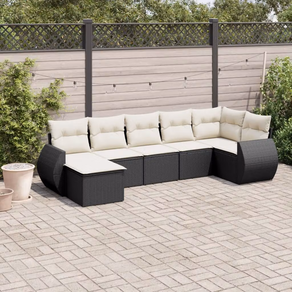 Set Divani da Giardino vidaXL a Forma a L con Cuscini 8 pz Nero e Bianco in Polyrattan e Metallo