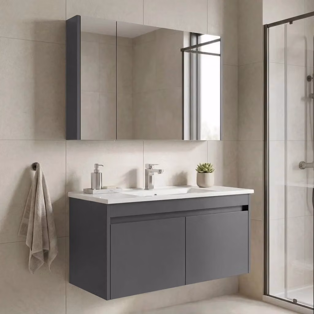 Set mobile lavabo con specchio Arno 100 Hanah Home Grigio L: 100 cm, P: 45 cm, H: 52 cm – 2