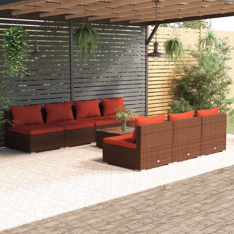 Maison Exclusive - Set da giardino 8 pezzi con cuscini in polyrattan marrone