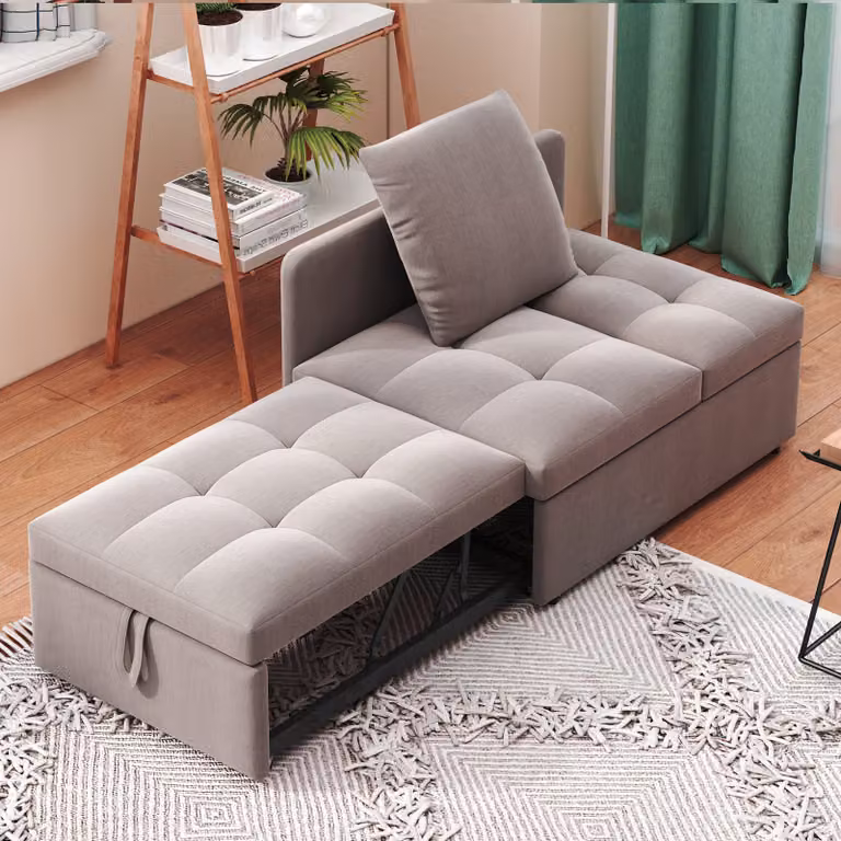 DIVANO MODFU: Divano letto multifunzione 3-in-1, con schienale regolabile in 5 posizioni, ideale come divano, poltrona relax e letto singolo per piccoli spazi, colore grigio