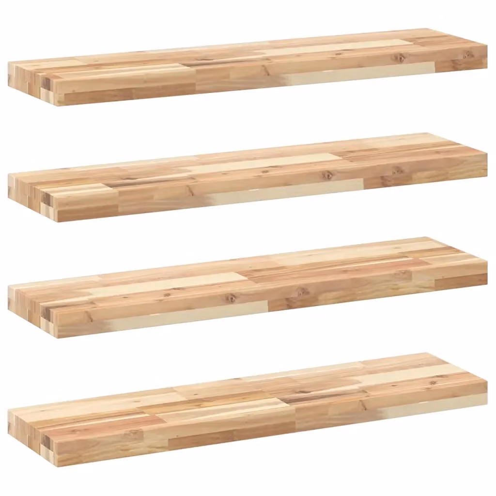 Set di 4 mensole da parete vidaXL in legno di acacia non trattato, colore marrone, L 100 x P 20 x H 4 cm