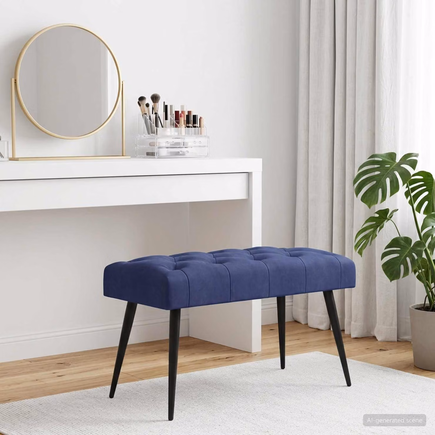 Panchina moderna vidaXL in velluto blu con bottoni imbottiti L: 80 cm, P: 40 cm, H: 46 cm