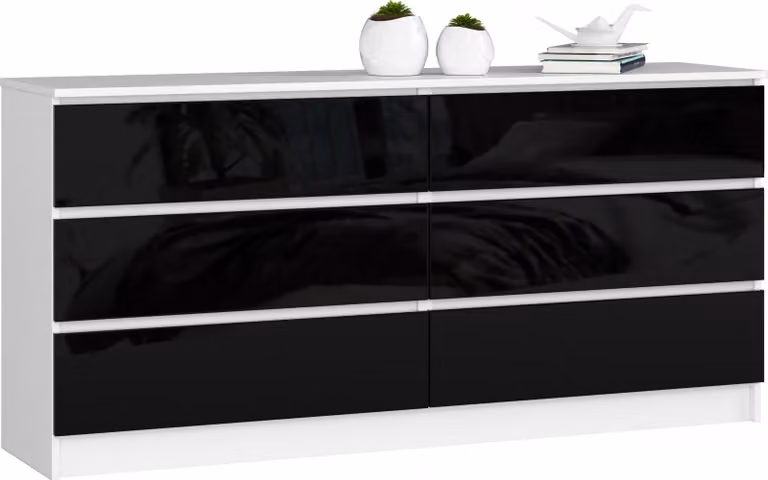 Akord Madia 6 Cassetti Bianco/Nero Lucido 160X40X77 Cm