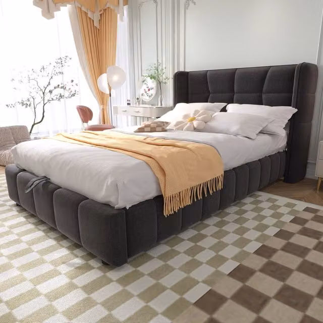 Letto singolo imbottito per bambini 90 × 200 cm con vano contenitore struttura in metallo grigio con testiera