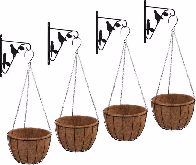 Set di 4 supporti versatili per cesti sospesi per giardino e terrazza 29,5 x 26 cm in acciaio nero 02_0055340