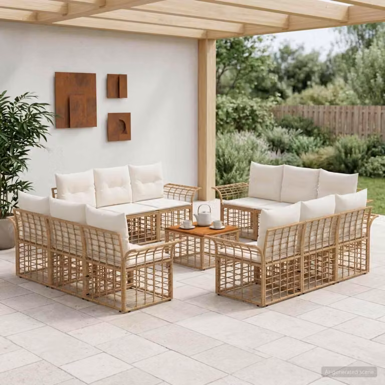Maison Exclusive - Set da esterno per divano, 13 pezzi, 12 posti, color naturale e crema