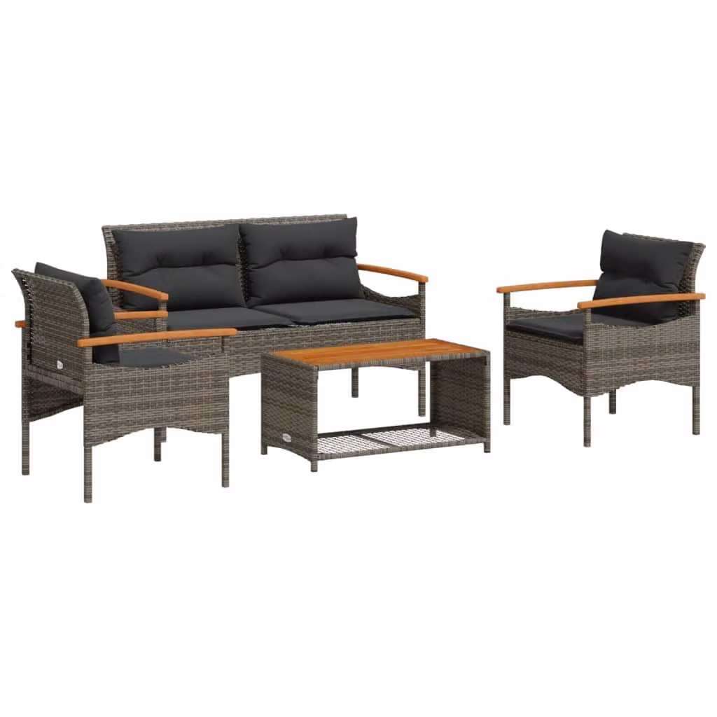 Maison Exclusive - Set da giardino 4 pezzi con cuscini Grigio Poly Rattan