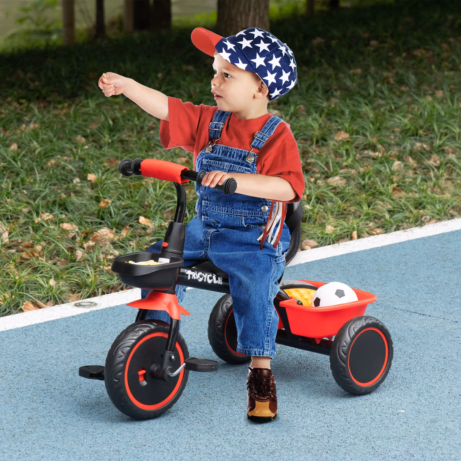 Triciclo AIYAPLAY per bambini 2-5 anni con seduta regolabile, cestino e parafango, rosso – 2