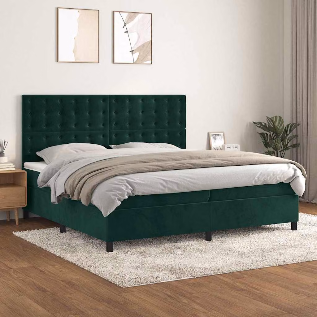Letto Ibrido vidaXL con Giroletto a Molle e Materasso in Velluto Verde Scuro L/P/H: 200 x 200 x 128 cm