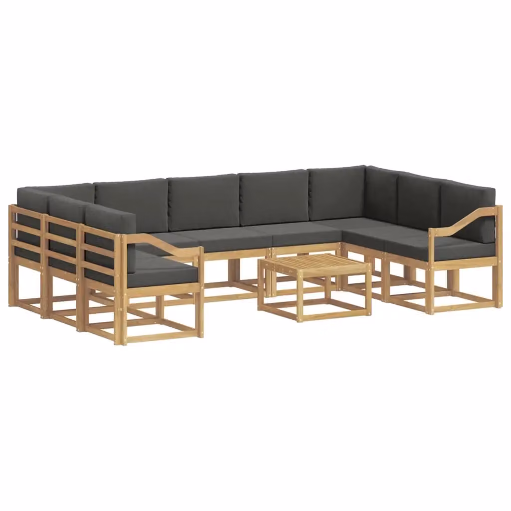 Set di divani da esterno a forma di U vidaXL in legno di acacia con cuscini, Bianco, Antracite e Marrone – 2