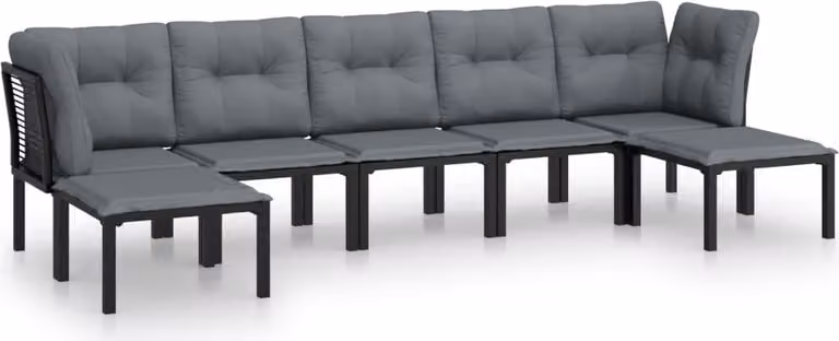 Set Salotto da Giardino 7 pz Nero e Grigio in Polyrattan
